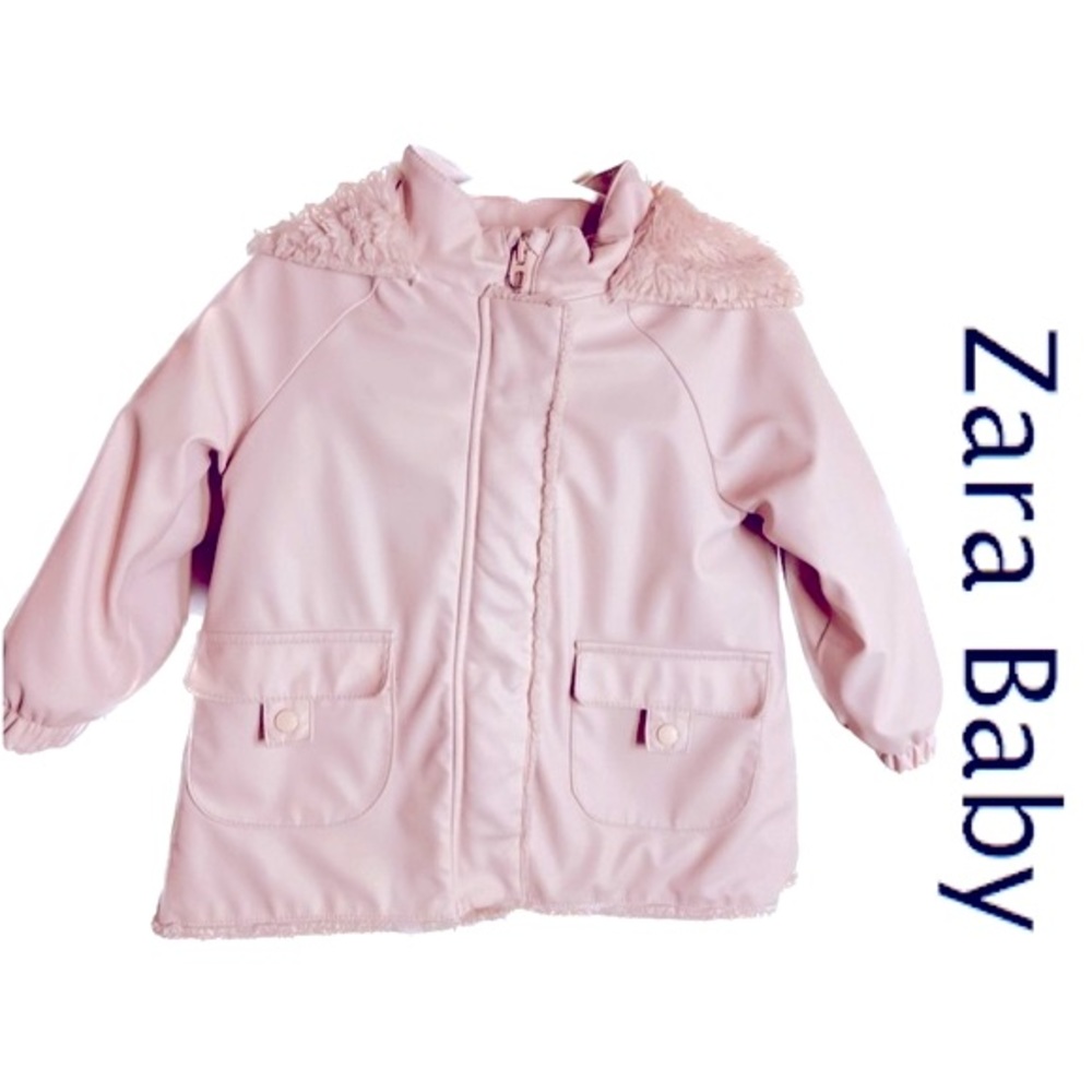 ZARA BABY Pink Softest Baby-Fur Lined Raincoat Outerwear Zip & Snap 18/24 Months